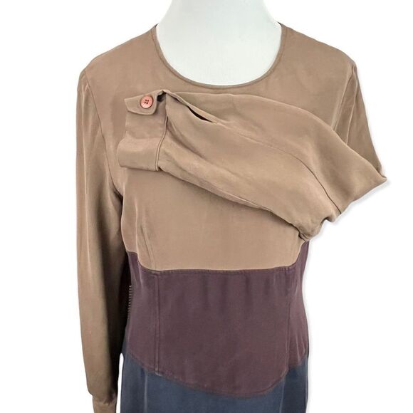 Vintage 90’s Pat Argenti Silk Neutral Colorblock Midi Dress M - Picture 6 of 8